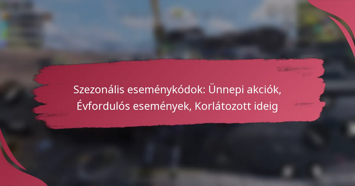 Szezonális eseménykódok: Ünnepi akciók, Évfordulós események, Korlátozott ideig